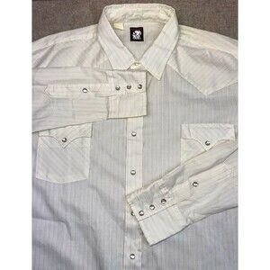Vintage Karman Men’s 2XLT Off-White Stripes Long Sleeve Pearl Snap Long